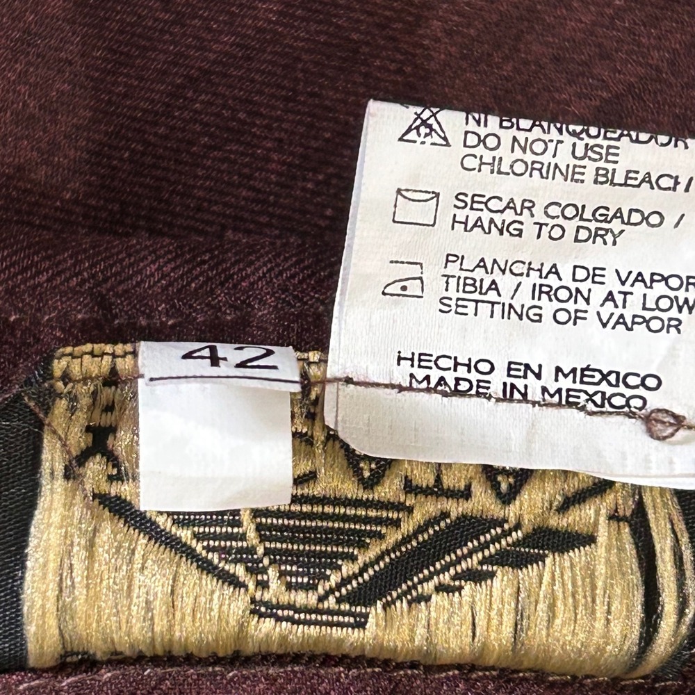 Vintage Yucatan Guayabera Shirt Mens 42 Brown Lino Seda Embroidered Wedding - Picture 9 of 10